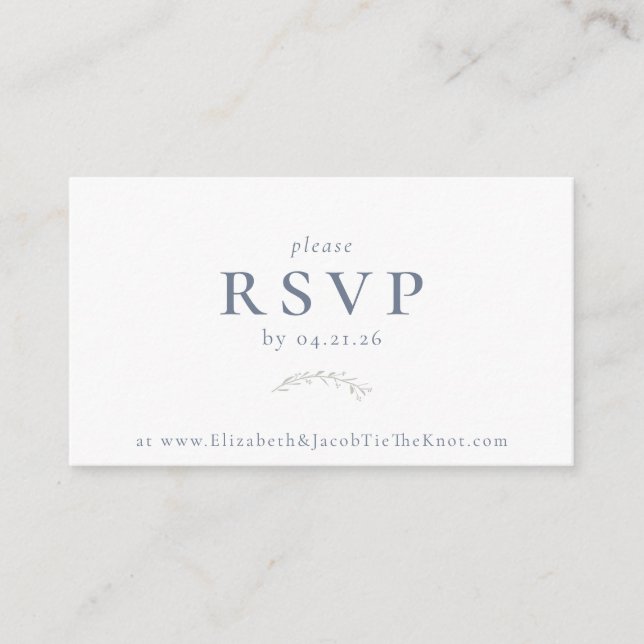 Dusty Blue Berries y hojas Tarjeta RSVP de boda (Anverso)