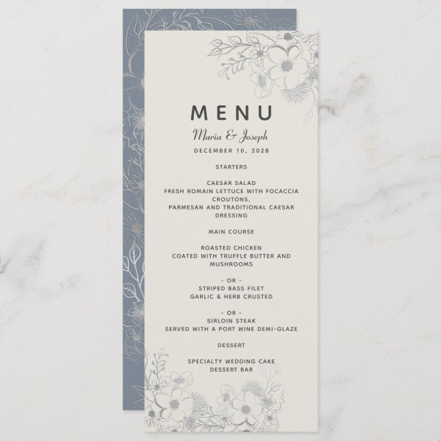 Dusty Blue Boda Menu (Anverso / Reverso)