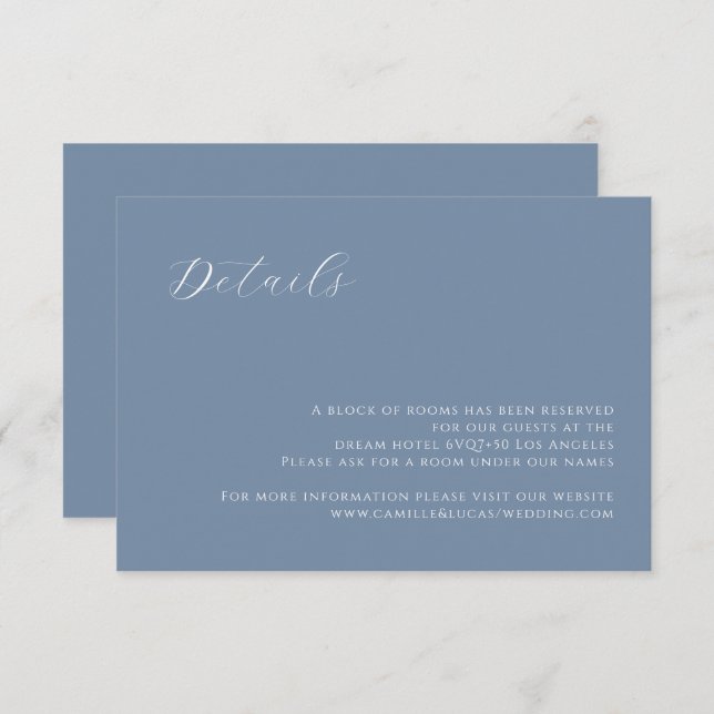 Dusty Blue Boda moderno tarjeta de detalles (Anverso / Reverso)