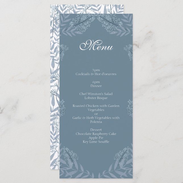 Dusty Blue Boda Vintage Botanical Menu (Anverso / Reverso)