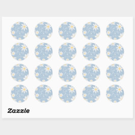 Dusty Blue Bohemiy Daisy Flower Round Pegatina