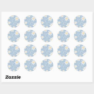Dusty Blue Bohemiy Daisy Flower Round Pegatina