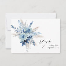 Dusty Blue Boho Floral w Meal Tarjeta RSVP 2
