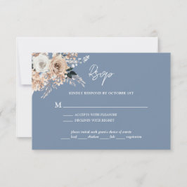 Dusty Blue Boho Floral Wedding Tarjeta RSVP