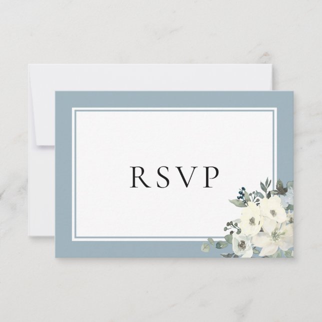 Dusty Blue Border Elegant Menu Choice RSVP Card (Anverso)