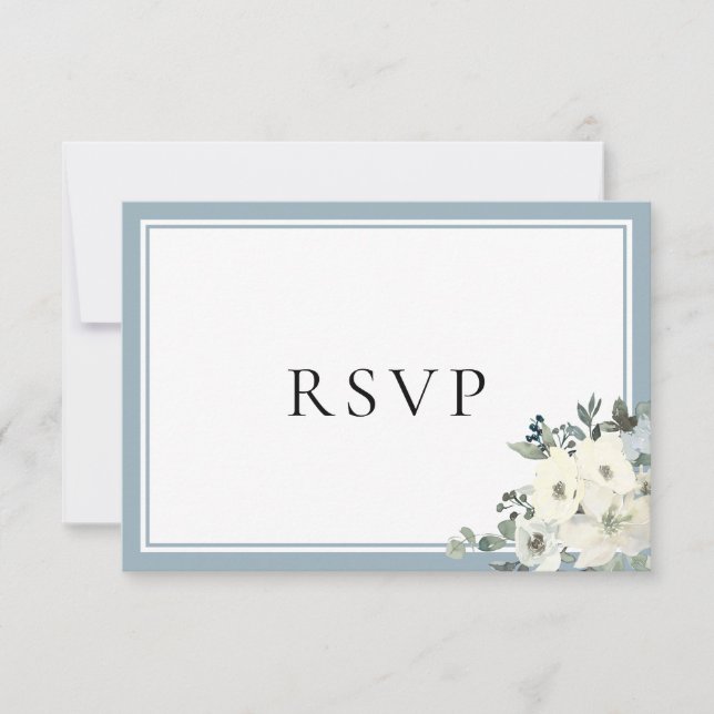Dusty Blue Border Elegant Menu Choice RSVP Card (Anverso)
