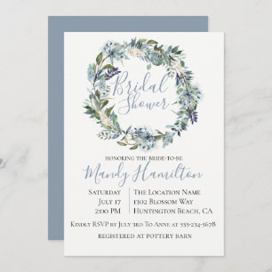 Dusty Blue Botanical Bridal Shower Invitación