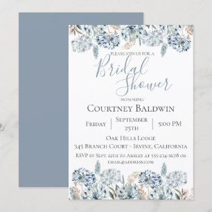 Dusty Blue Botanical Bridal Shower Invitación