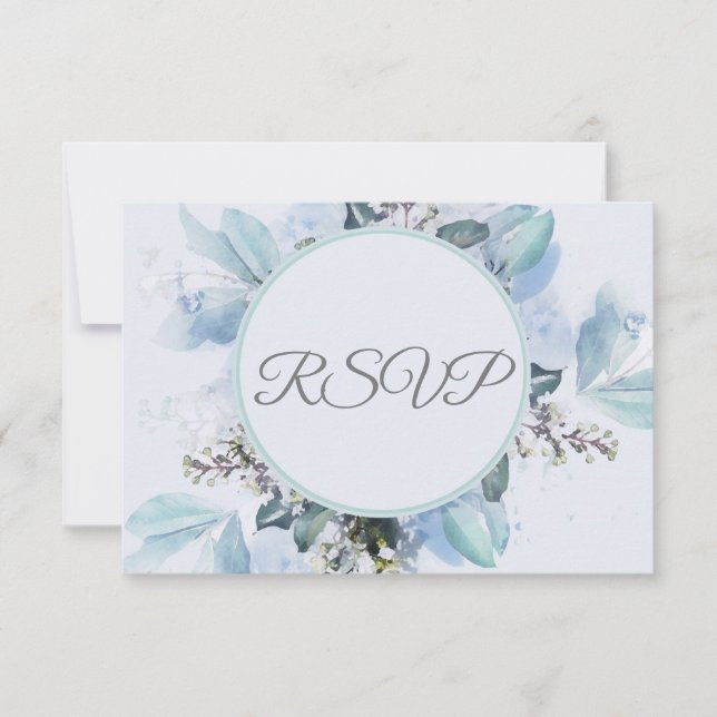 Dusty Blue Botanical Watercolor Wedding RSVP (Anverso)