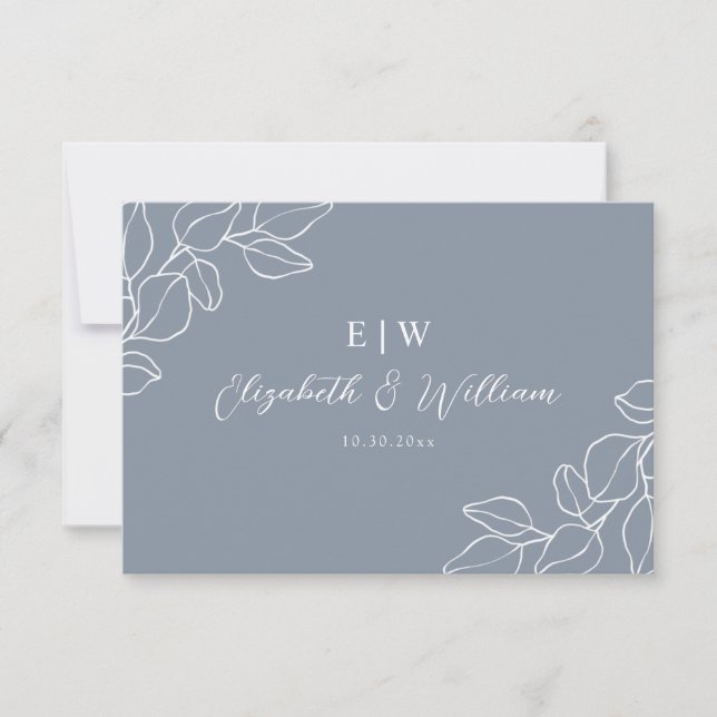 Dusty Blue Botanical Wedding RSVP CARD (Anverso)