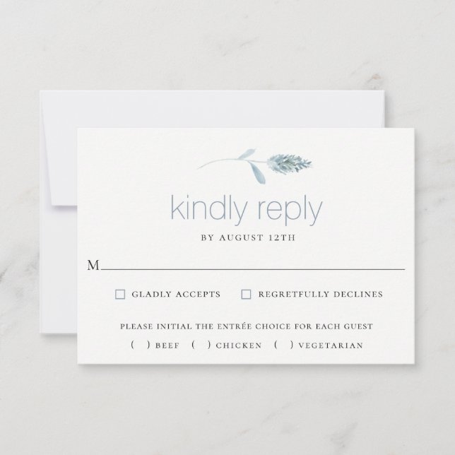 Dusty Blue Botanical Wedding Tarjeta RSVP (Anverso)