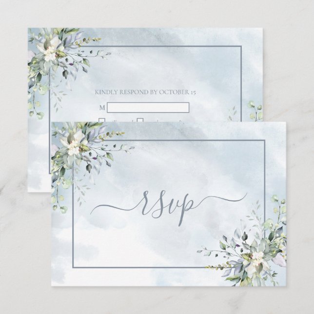 Dusty Blue Botany Greeneration Watercolor RSVP (Anverso / Reverso)