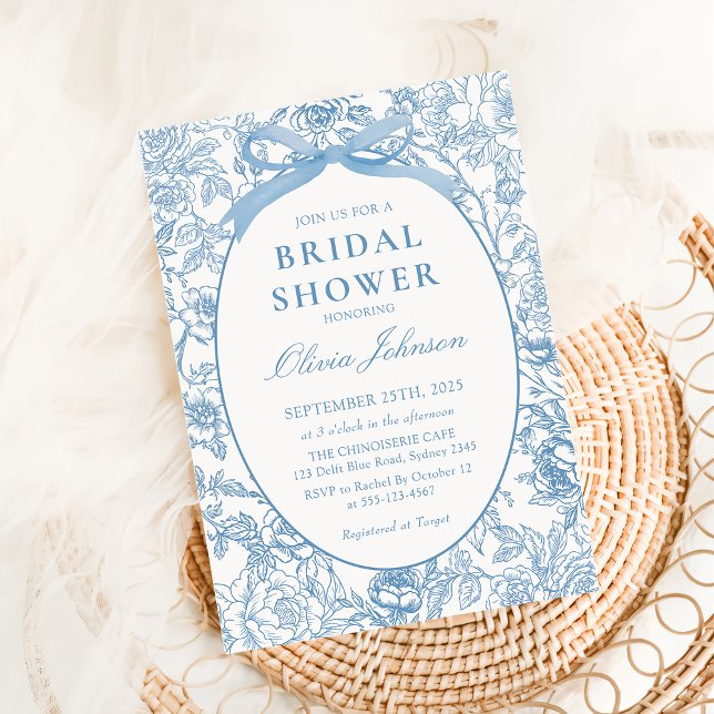 Dusty Blue Bow Floral Bridal Shower Invitación (Subido por el creador)