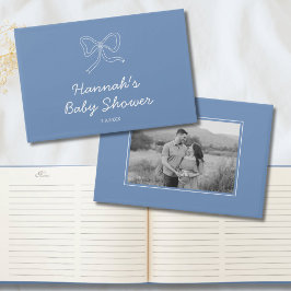 Dusty Blue Bow Libro de invitados personalizado de