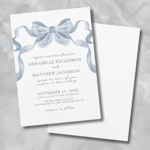 Dusty Blue Bow Whimsical Elegante Invitación a la 