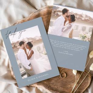 Dusty Blue Budget Boda Foto Tarjetas de agradecimi