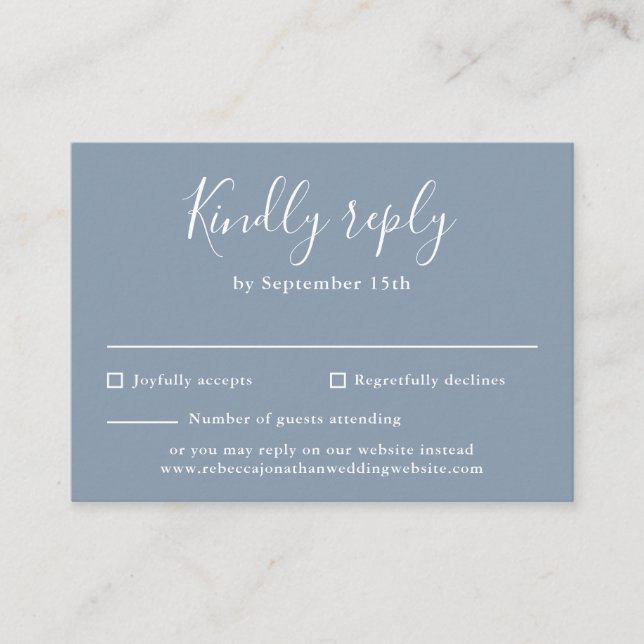 Dusty Blue Budget Tarjeta RSVP de escritura modern (Anverso)