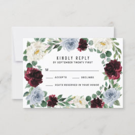 Dusty Blue Burgundy Cranberry Fall Wedding RSVP