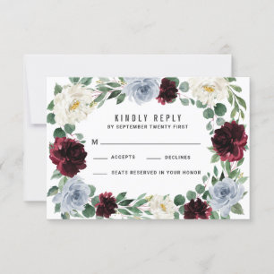 Dusty Blue Burgundy Cranberry Fall Wedding RSVP