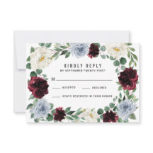 Dusty Blue Burgundy Cranberry Fall Wedding RSVP