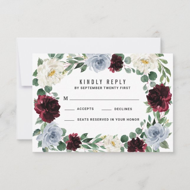 Dusty Blue Burgundy Cranberry Fall Wedding RSVP (Anverso)