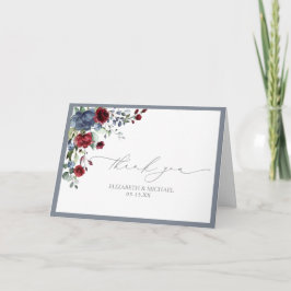 Dusty Blue Burgundy Red Floral Boda Tarjeta