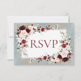 Dusty Blue Burgundy Rubor Floral RSVP