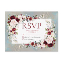 Dusty Blue Burgundy Rubor Floral Sin menú RSVP