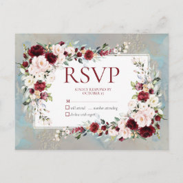 Dusty Blue Burgundy Rubor Floral Sin menú RSVP