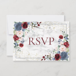 Dusty Blue Burgundy Rubor Gold Wedding RSVP