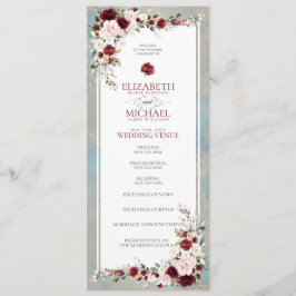 Dusty Blue Burgundy Rubor Programa de Bodas Floral