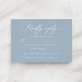 Dusty Blue Calligraphy Boda Menú Tarjeta RSVP