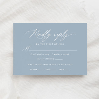 Dusty Blue Calligraphy Boda Menú Tarjeta RSVP