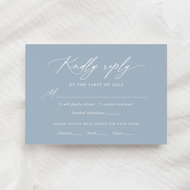 Dusty Blue Calligraphy Boda Menú Tarjeta RSVP (Subido por el creador)