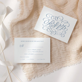 Dusty Blue Calligraphy Bodas Comidas Tarjeta RSVP