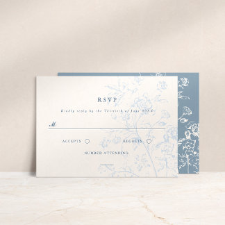Dusty Blue Chinoiserie Boda Floral Tarjeta RSVP