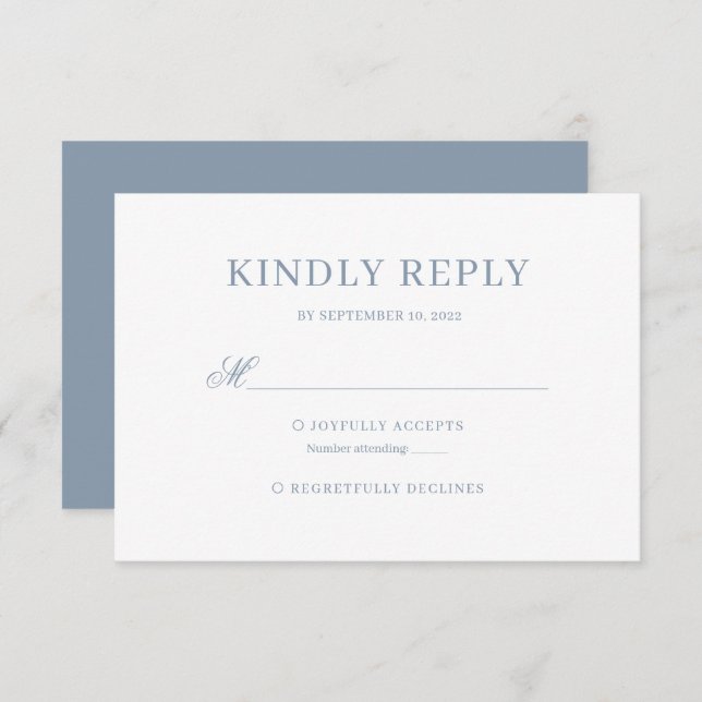 Dusty Blue Classic Calligraphy Script Wedding Rsvp (Anverso / Reverso)