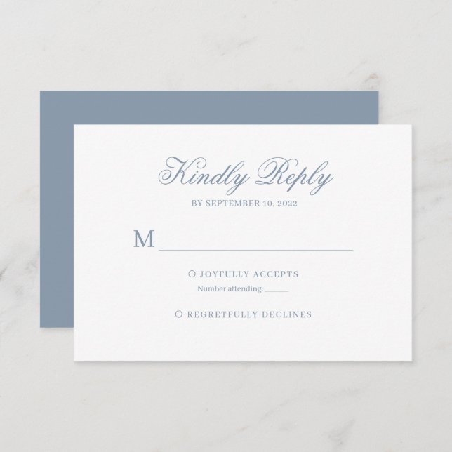 Dusty Blue Classic Calligraphy Script Wedding Rsvp (Anverso / Reverso)