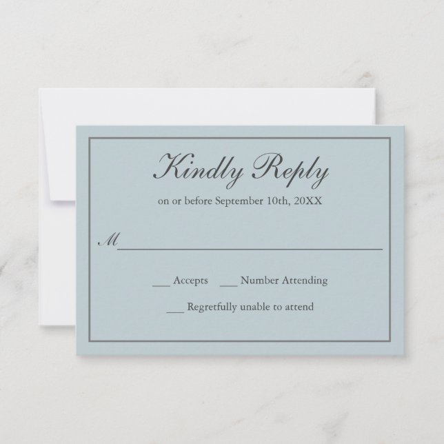 Dusty Blue Classic Simple Elegant Wedding RSVP (Anverso)