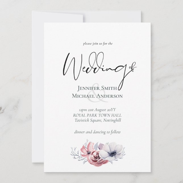 Dusty Blue Coral Floral Wedding Invita presupuesto (Anverso)