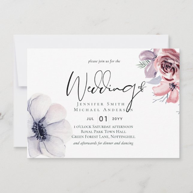 Dusty Blue Coral Modern Wedn Invitation Presupuest (Anverso)