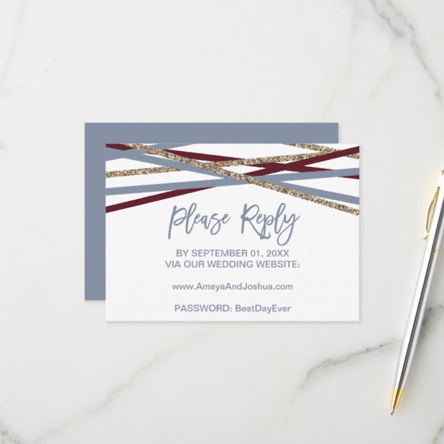 Dusty Blue & Cranberry Streamers Tarjeta RSVP Onli (Anverso/Reverso In Situ)
