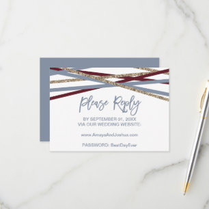 Dusty Blue & Cranberry Streamers Tarjeta RSVP Onli