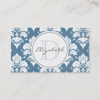 Dusty Blue Damask Monogram Tarjeta de cita