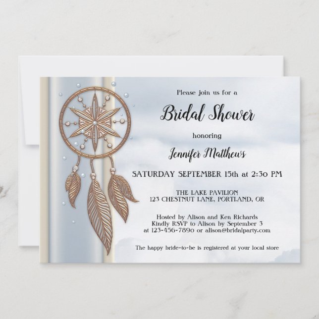 Dusty Blue Dreamcatcher Bridal Shower Invitación (Anverso)