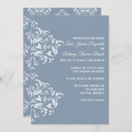 Dusty Blue Elegant Damask Invitación