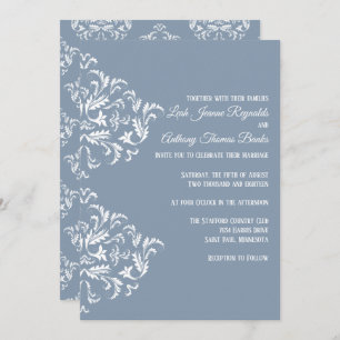Dusty Blue Elegant Damask Invitación