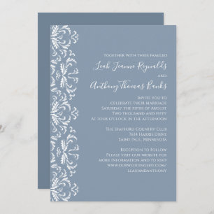 Dusty Blue Elegant Damask Invitación