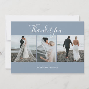 Dusty Blue Elegant Photo Boda Tarjeta de agradecim