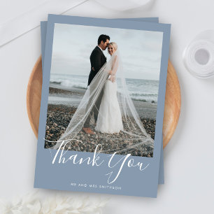 Dusty Blue Elegant Photo Boda Tarjeta de agradecim